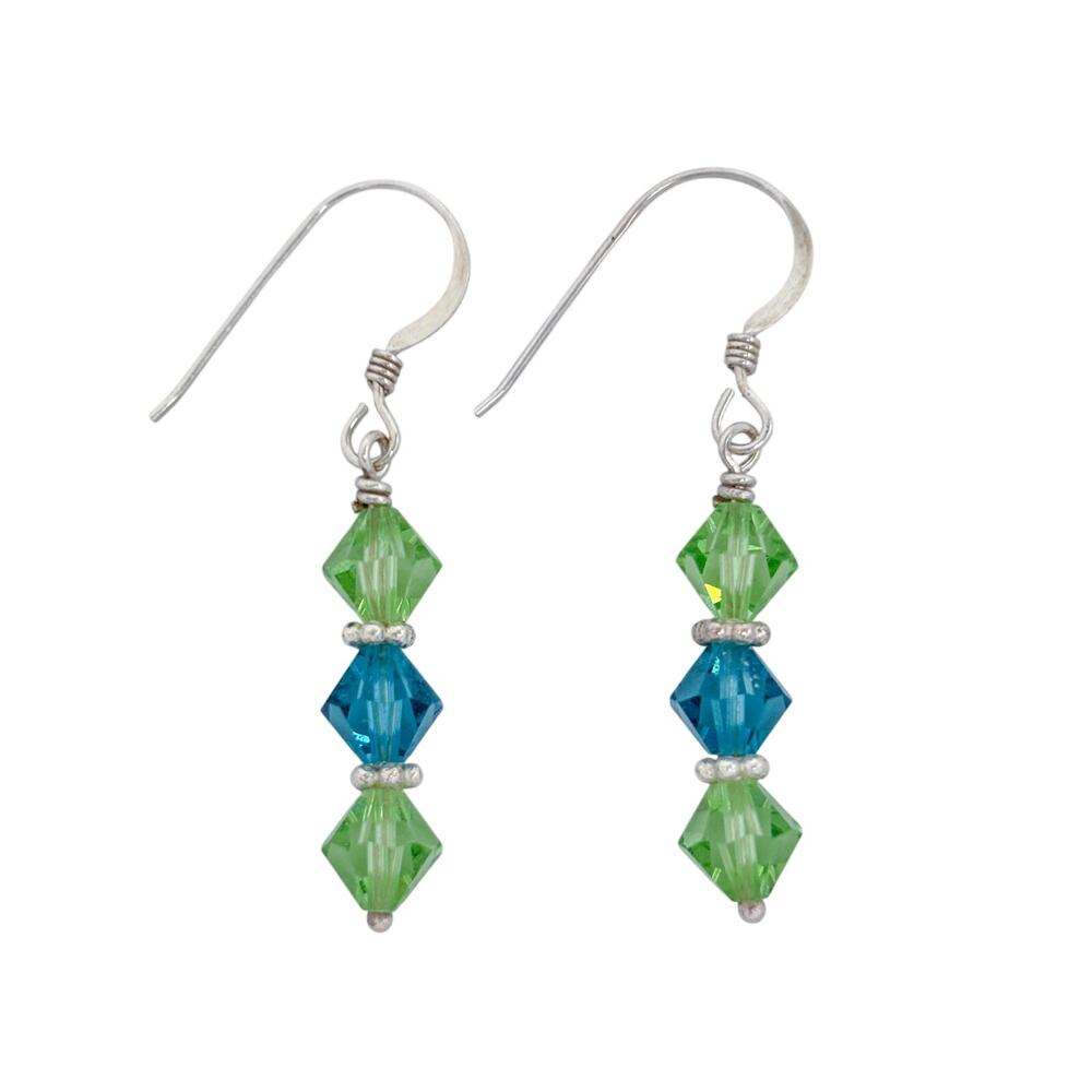Vintage Sterling Silver 925 Green Blue Crystal Dangle Earrings